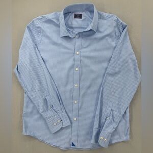 Untuckit Men’s Performance Stretch  Regular Fit Blue Check Button Down Size L